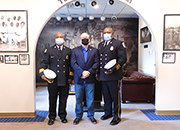 CAVHCS Fire Chief Larry Foy, Dr. David M. Walker, Network Director VA Southeast Network and Capt. Robert Smith, CAVHCS Firefighter, pictured here after a ceremony, which recognized Smith for his life-saving actions. (Photo by Maria Vinson, CAVHCS Public Affairs)